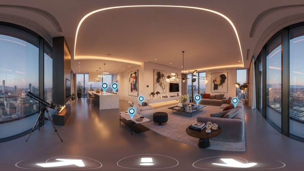 panoramic view of a luxury modern penthouse